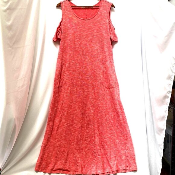 Soft Surroundings Womens Maxi Jersey Knit Dress Sz PL Pink Cold Shoulder Travel - Picture 1 of 9